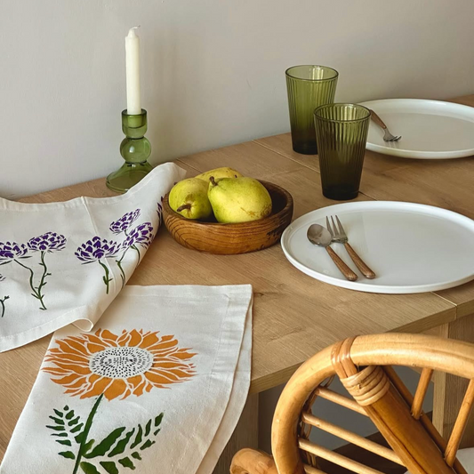 Sümbül & Ayçiçeği Baskılı El Boyaması Peçete