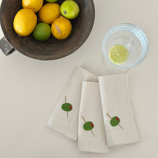 Olive Nakışlı Peçete Takımı